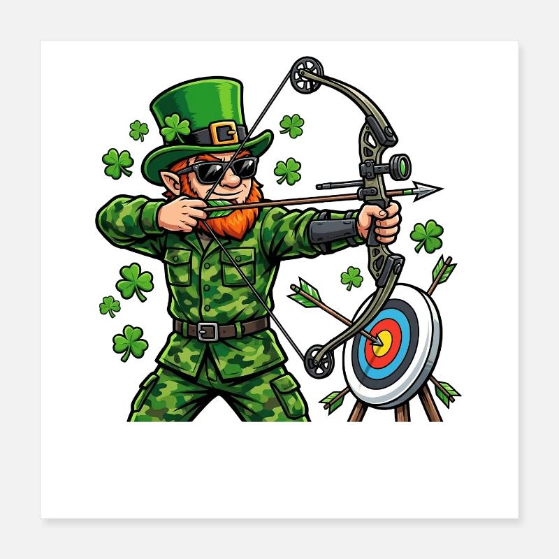 Tir à l’arc de la Saint-Patrick Tir à l’arc Leprechaun Chasseur à l’arc Poster 40 x 40 cm