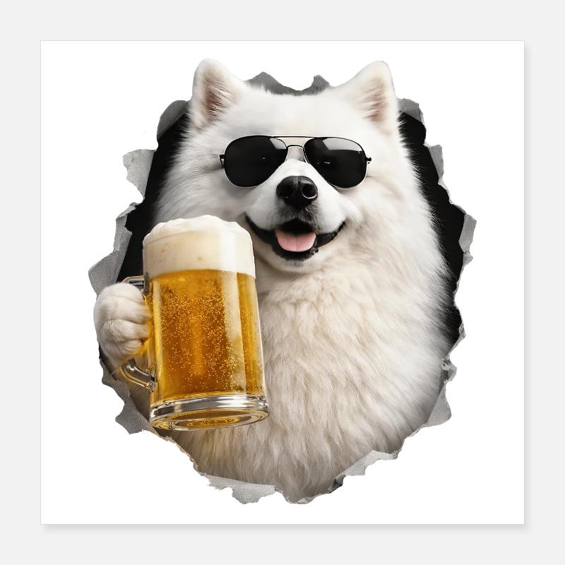 Japanischer Spitz Bier Poster 40x40 cm