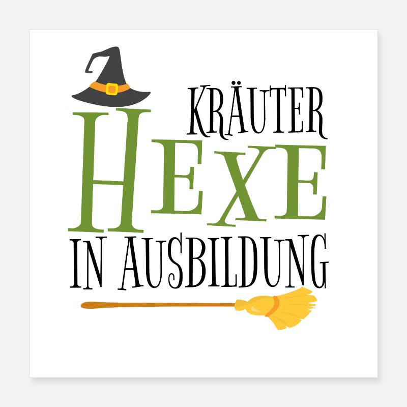 Sorcière en vert avec balai Poster 40 x 40 cm