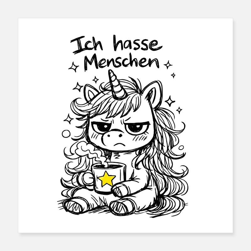 Süßes Einhorn Kritzelstil mit Spruch Poster 40x40 cm