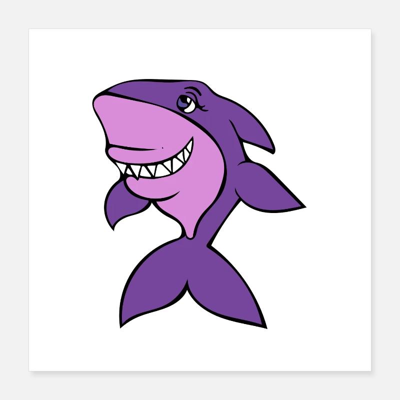 Sourire de dessin animé du requin violet Poster 40 x 40 cm