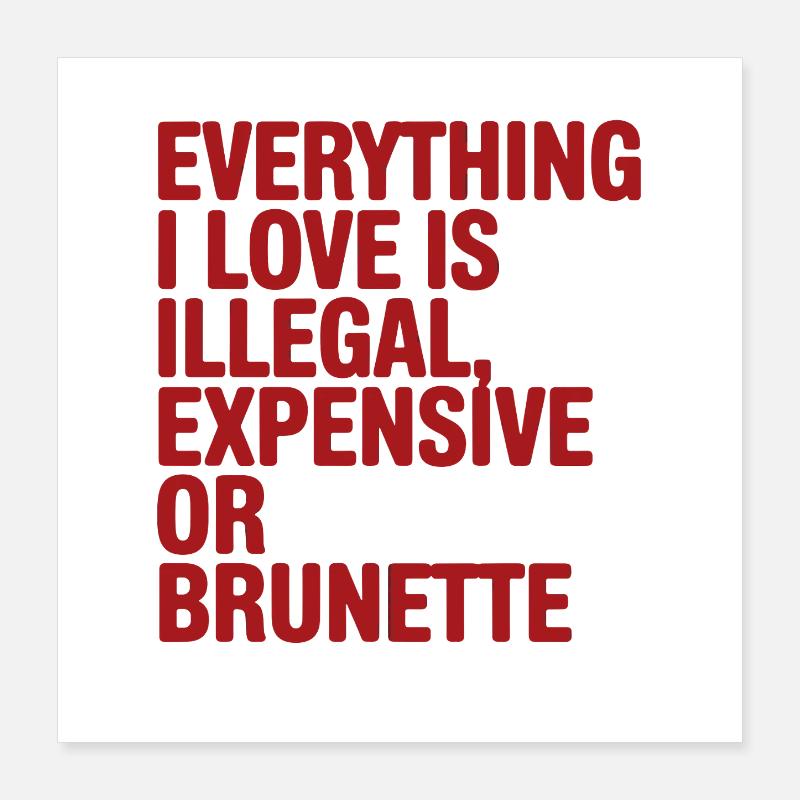 Everything I Love Is Illegal Expensive Or Brunette Poster 40x40 cm