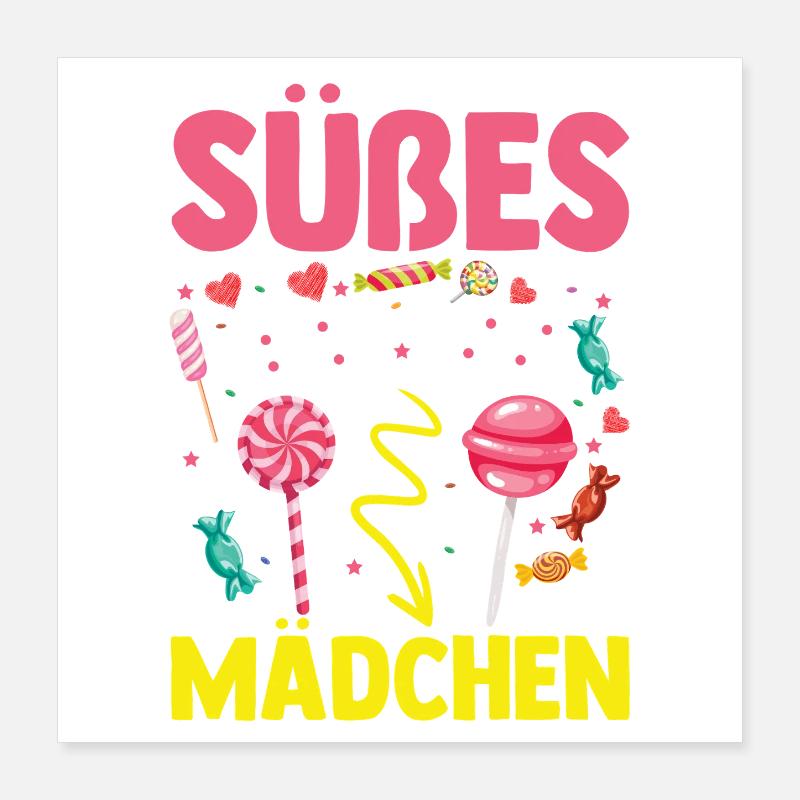 Fille mignonne gourmande par les sucreries Poster 40 x 40 cm