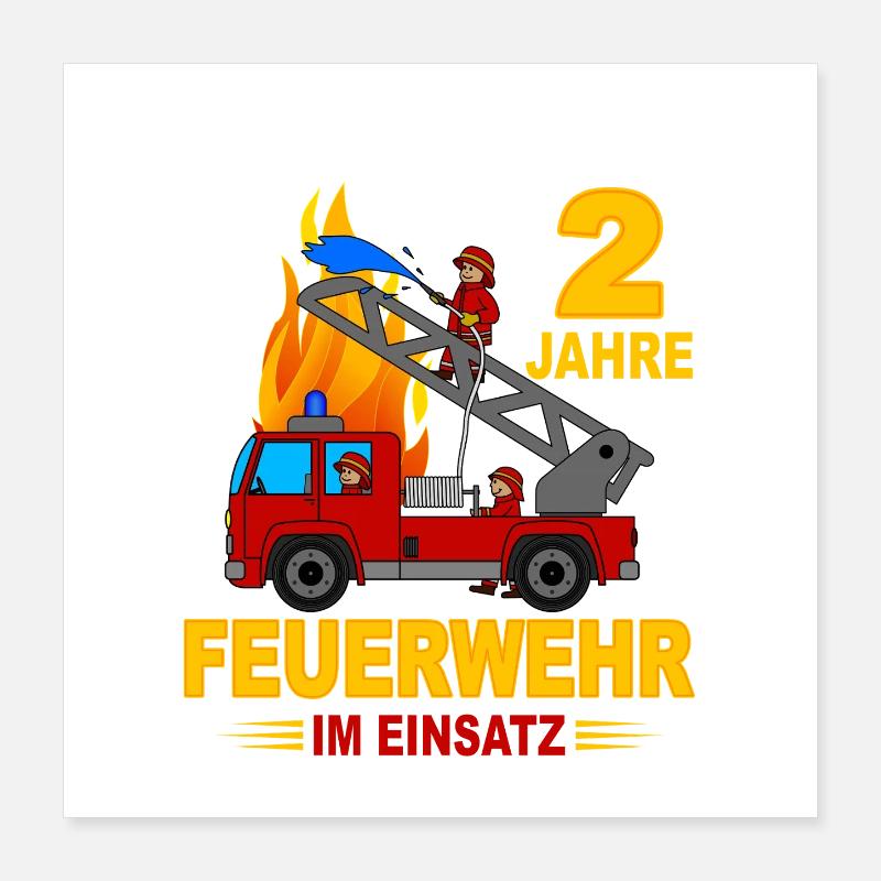 Fire brigade in action 2 years Poster 16" x 16" (40x40 cm)