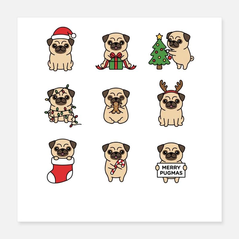 Merry Pugmas Funny Pug Christmas Poster 16" x 16" (40x40 cm)