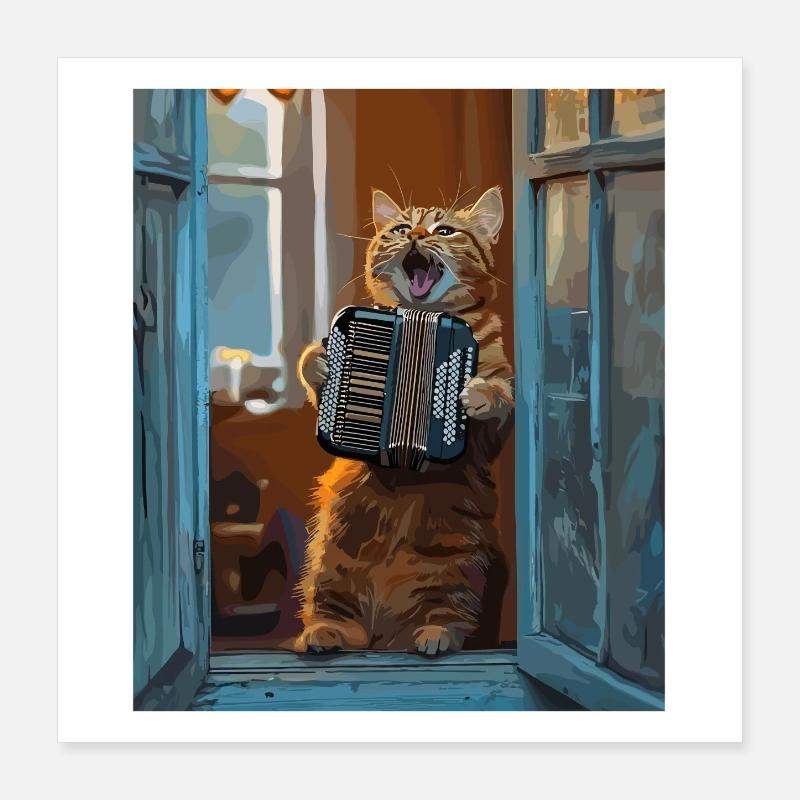 Chat de fenêtre avec accordéon Poster 40 x 40 cm