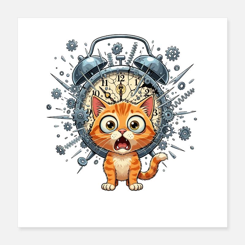Chat steampunk devant Clockwork Poster 40 x 40 cm