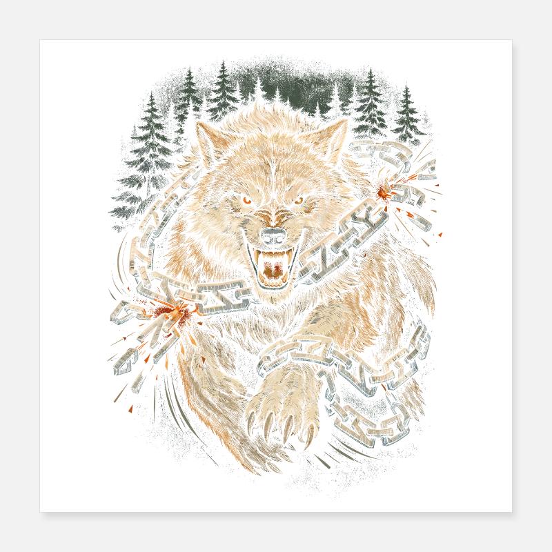 Scandinavian Viking Wolf Poster 16" x 16" (40x40 cm)