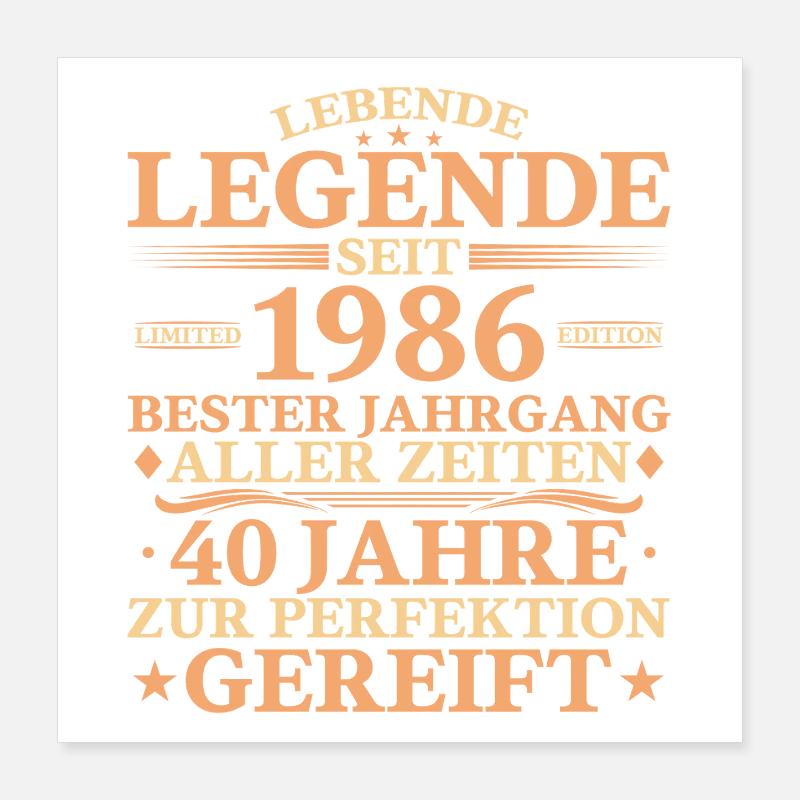 1986 Né 40 ans Poster 40 x 40 cm