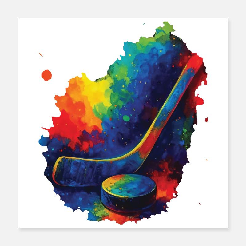 Aquarell-Mehrfarb-Stil Hockeyschläger Poster 40x40 cm