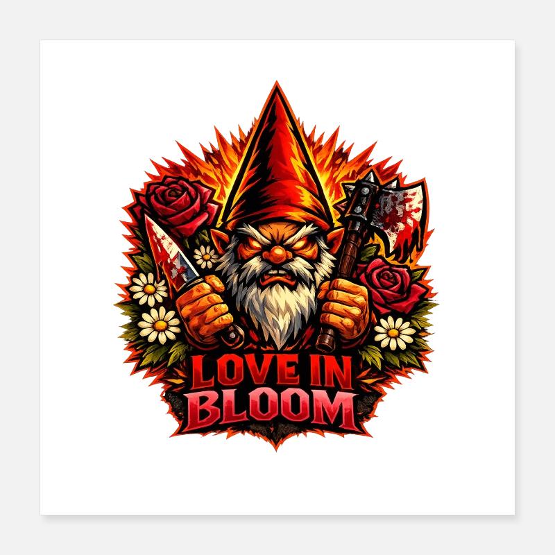Evil Gnome, Dark Gnome, Goth Gnome, Funny Gnome Poster 16" x 16" (40x40 cm)