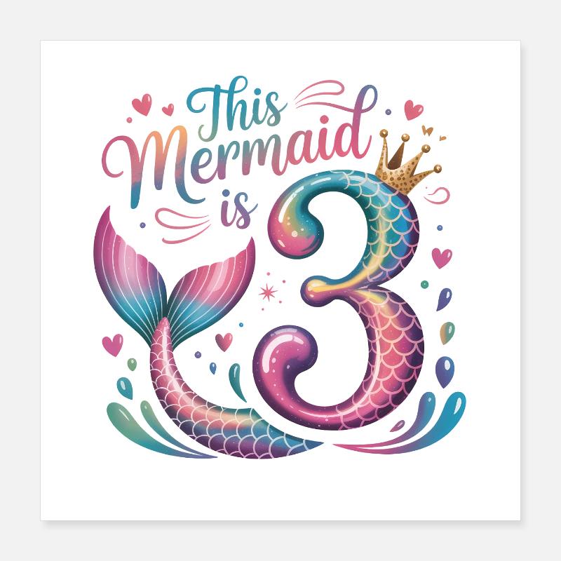3e anniversaire de la sirène 3 ans Poster 40 x 40 cm