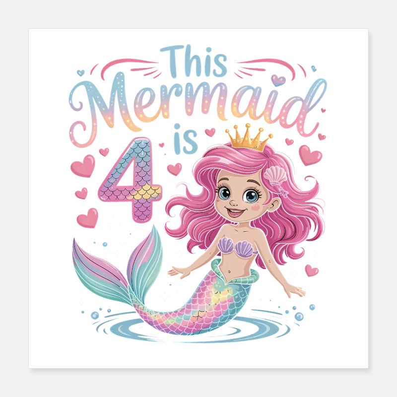 4e anniversaire de la sirène 4 ans Poster 40 x 40 cm