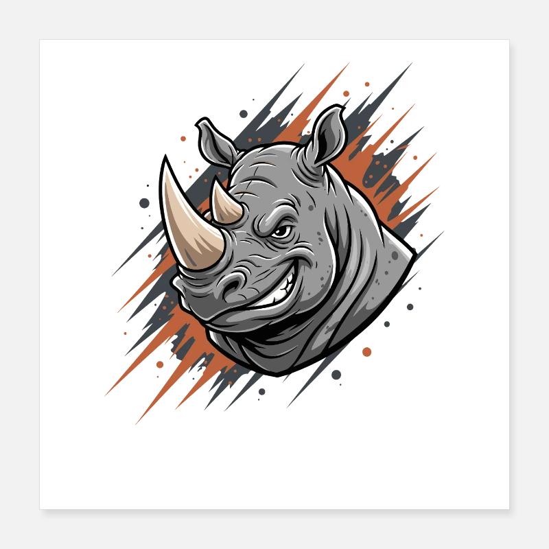 Empreinte de tête de graffiti de rhinocéros en colère Poster 40 x 40 cm