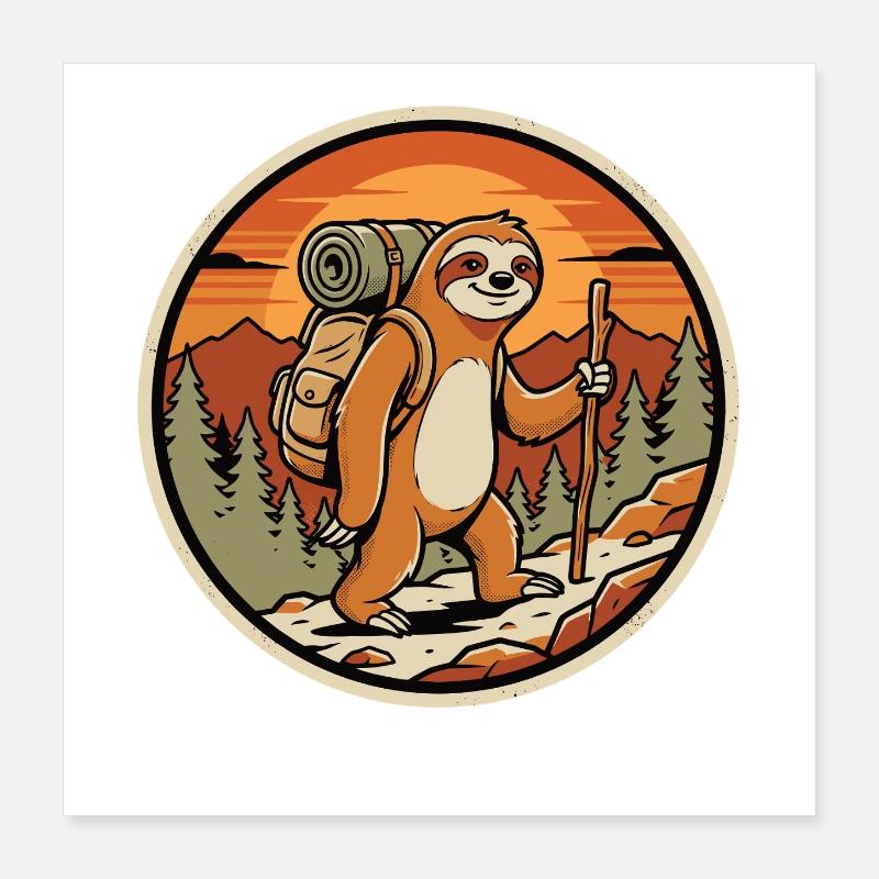 Sloth Wanderer Retro Badge Poster 16" x 16" (40x40 cm)