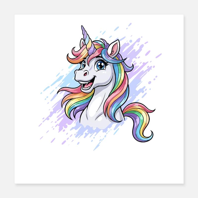 Regenbogen Einhorn Kopf Splash Poster 40x40 cm