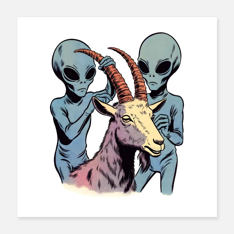 Aliens abduct goat Poster 16" x 16" (40x40 cm)
