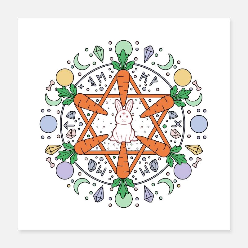 Pentagram Carrot Bunny Occult Easter Blessings Poster 16" x 16" (40x40 cm)