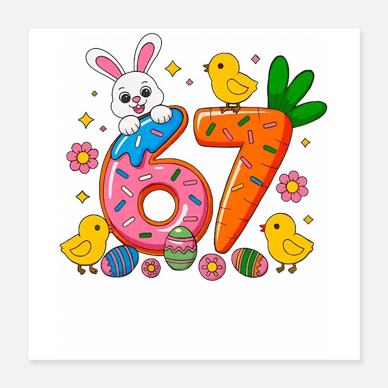 67 Six Seven Cute Bunny Rabbit Easter Day Poster 16" x 16" (40x40 cm)