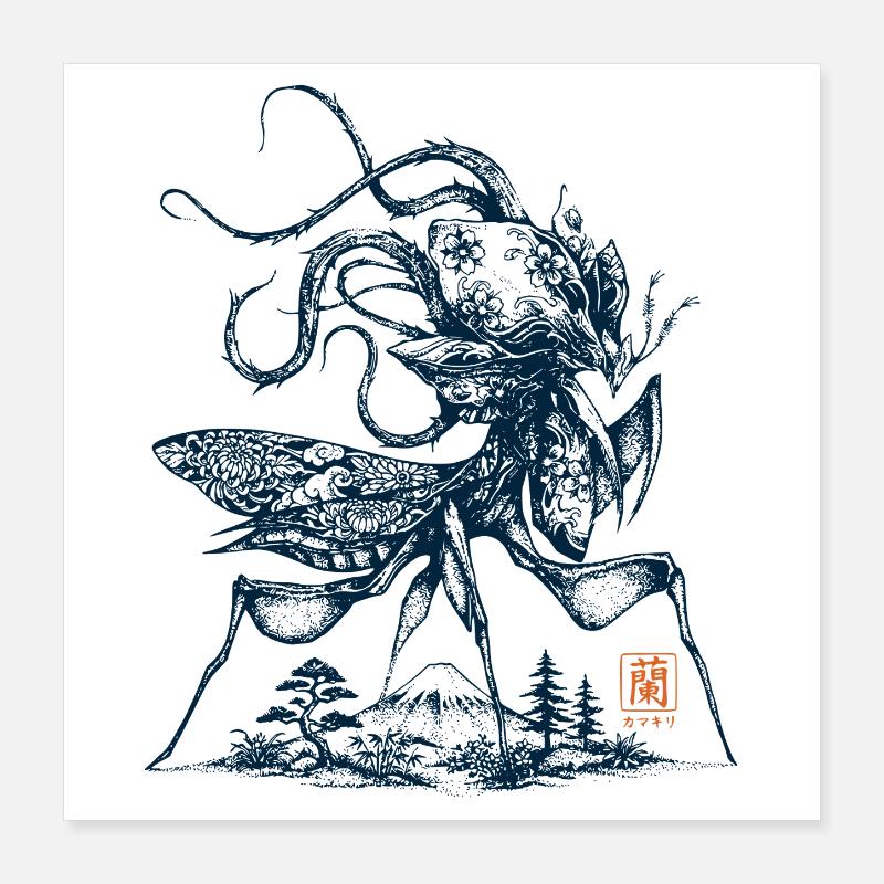 Mante orchidée Mont Fuji Poster 40 x 40 cm