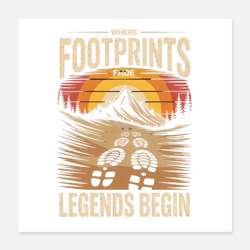 Mountains Hiking Retro: Where Legends Begin Poster 16" x 16" (40x40 cm)