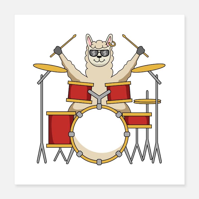Cool Llama Drummer Cartoon Design Poster 40x40 cm