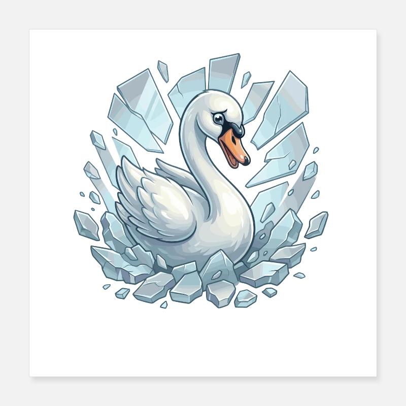 Schwan bricht durchs Eis Poster 40x40 cm