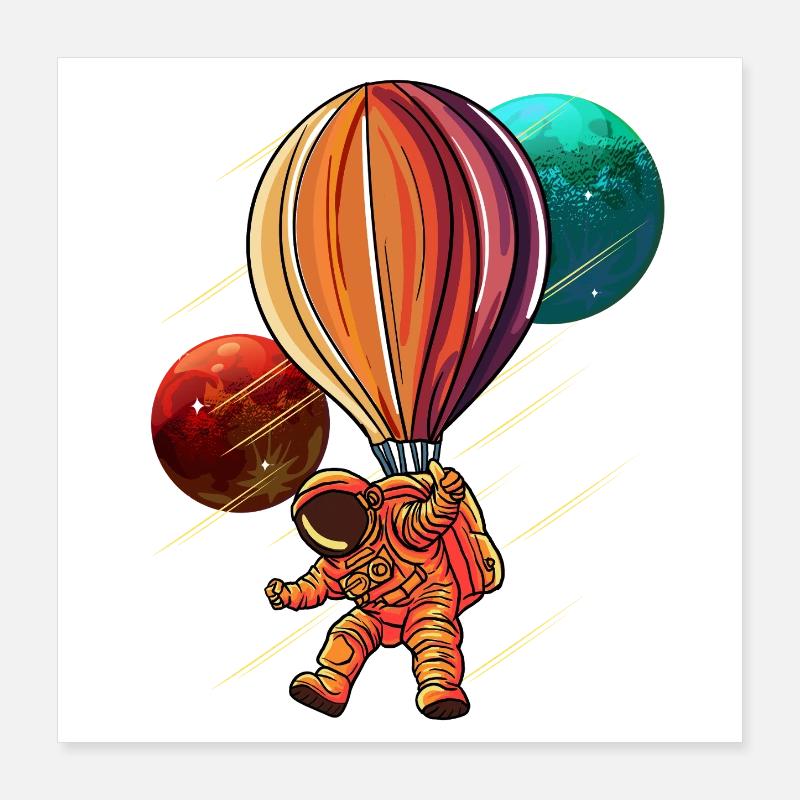 Astronaute en vol en montgolfière dans l’espace Poster 40 x 40 cm