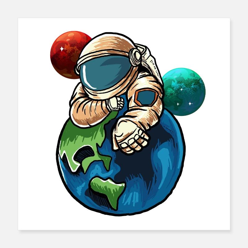 Astronaute serrant la Terre Poster 40 x 40 cm