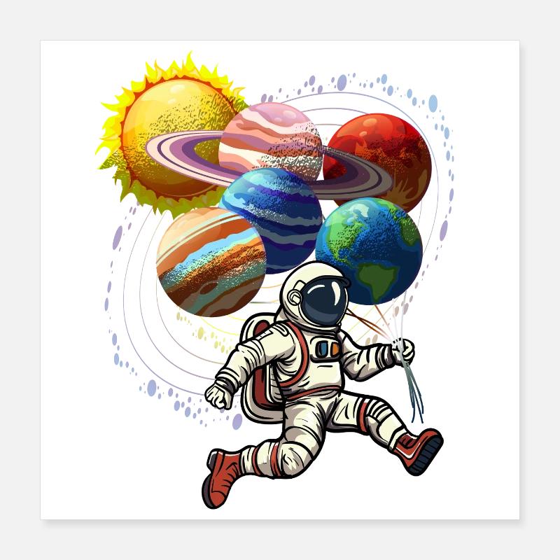 Astronaut with planetary balloons Poster 16" x 16" (40x40 cm)