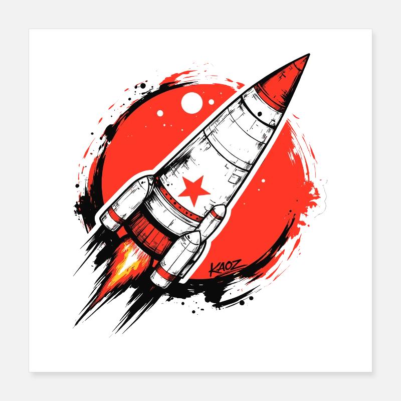 Crimson Rocket Splash-Artwork Poster 40x40 cm