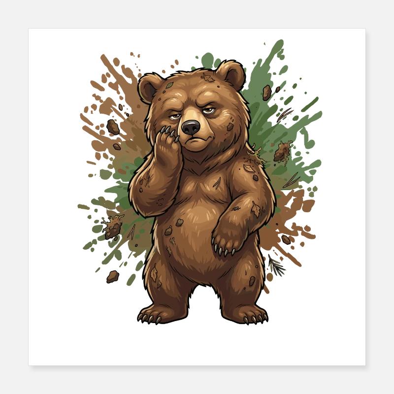 Ours de la forêt dans la boue Poster 40 x 40 cm