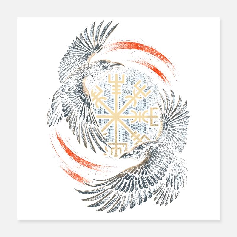 Skandinavisch Wikinger Raben Poster 40x40 cm