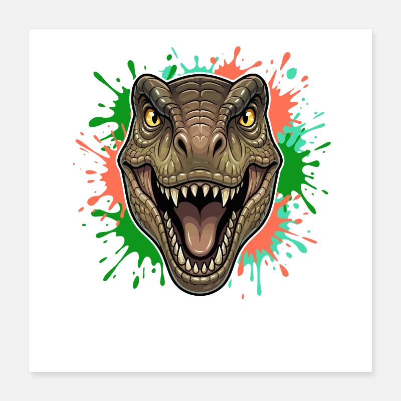 T-Rex Neon Paint Splatter Kopf Poster 40x40 cm