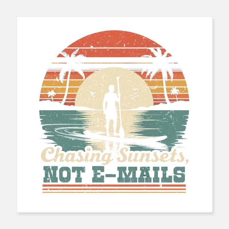 Couchers de soleil en chasse au paddle debout Poster 40 x 40 cm