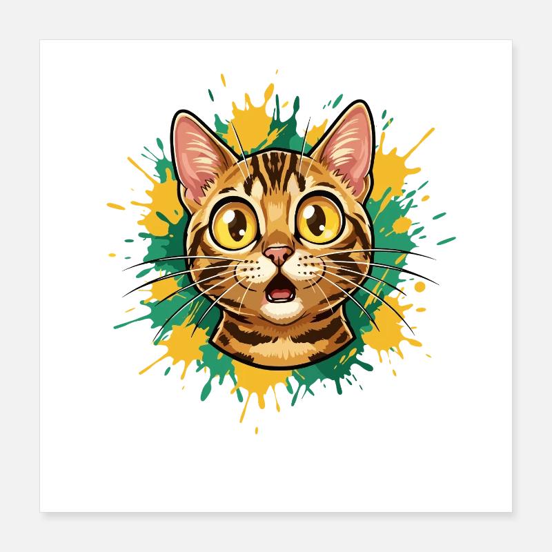 Cat Head Color Explosion Illustration Poster 16" x 16" (40x40 cm)