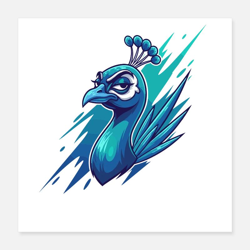 Neonblauer Pfauenkopf Poster 40x40 cm