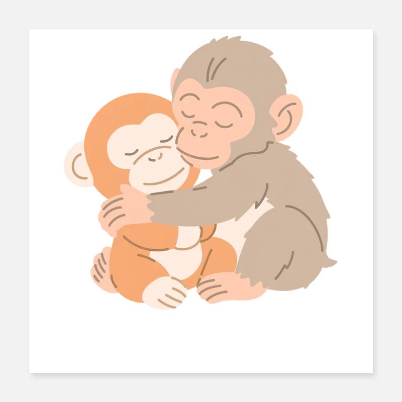 Câlins de singes s’embrassent Poster 40 x 40 cm