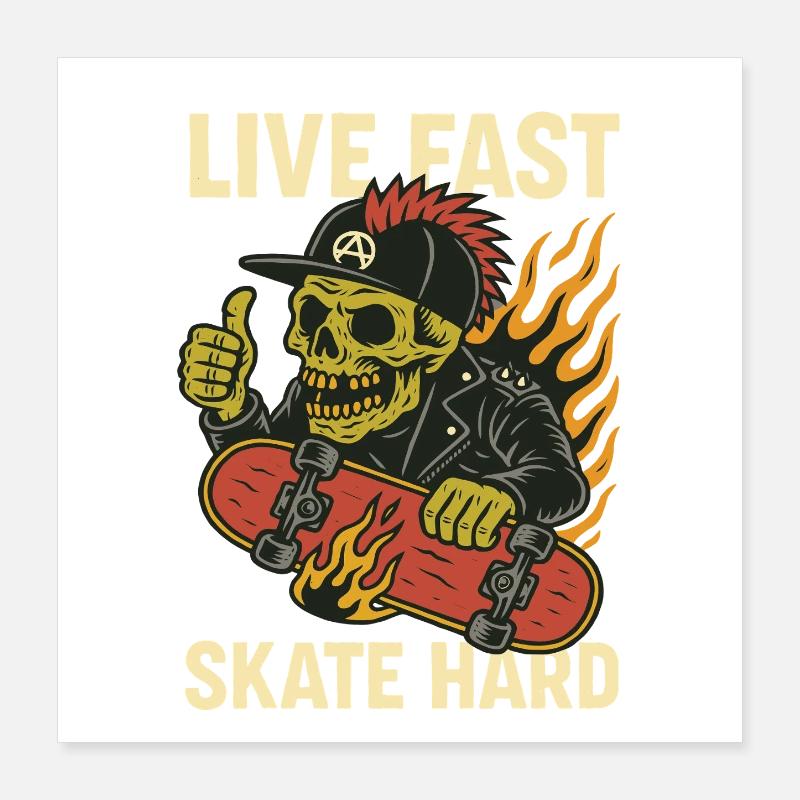 Live Quick Skate Hard Skull Poster 16" x 16" (40x40 cm)