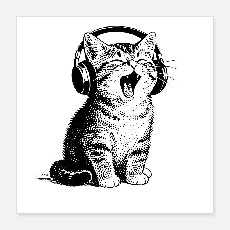 Müdes Musik Kätzchen Poster 40x40 cm