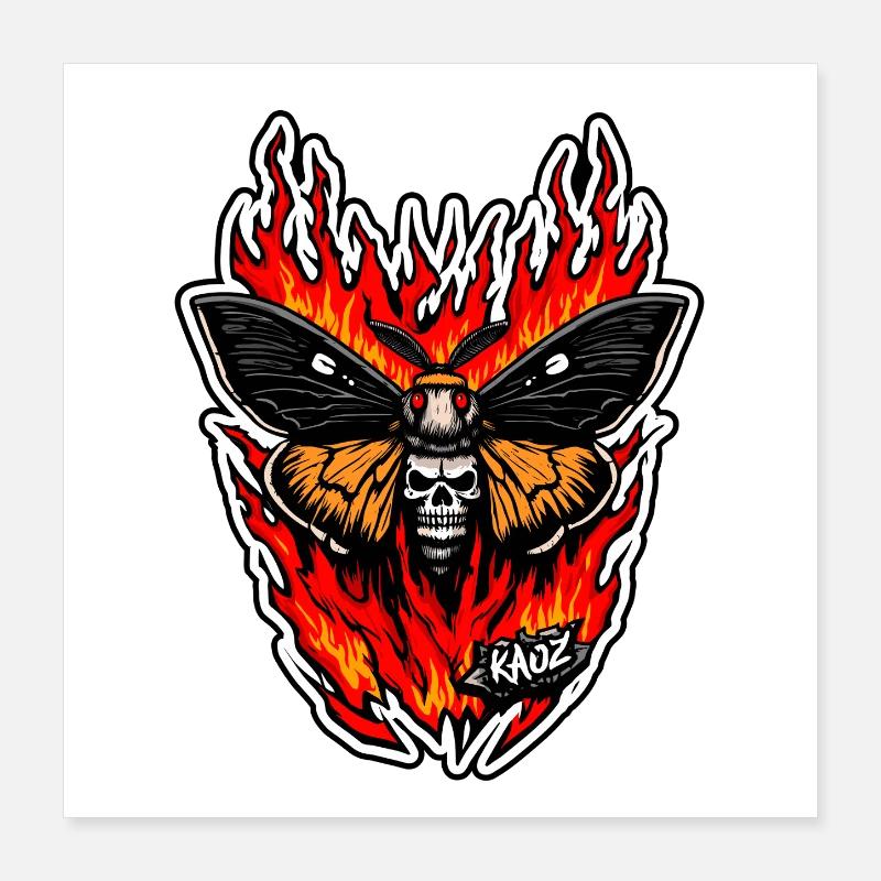 Flame Skull Moth Inferno Poster 16" x 16" (40x40 cm)