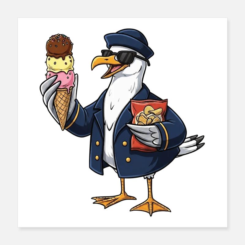 Capitaine mouette cool avec glace et chips Poster 40 x 40 cm