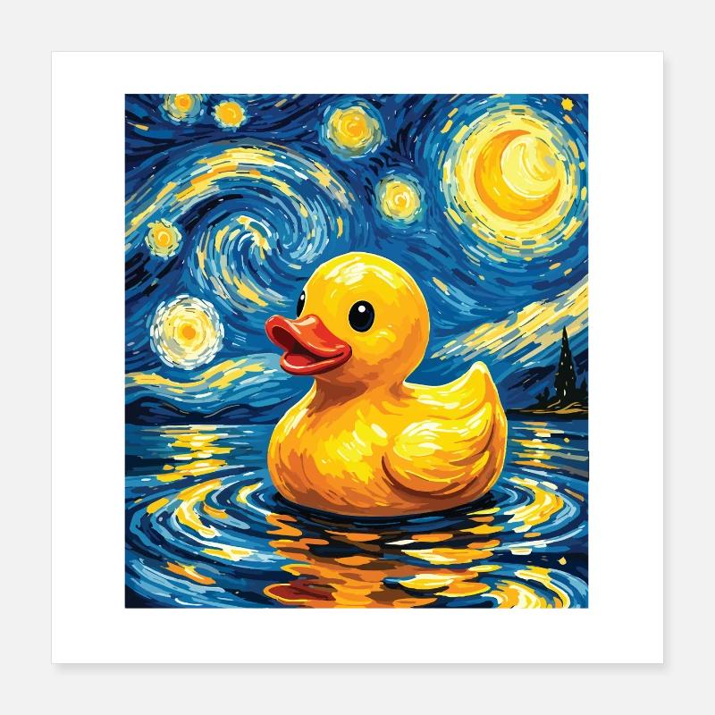 Nuit étoilée Art du canard en caoutchouc Amant du canard Poster 40 x 40 cm