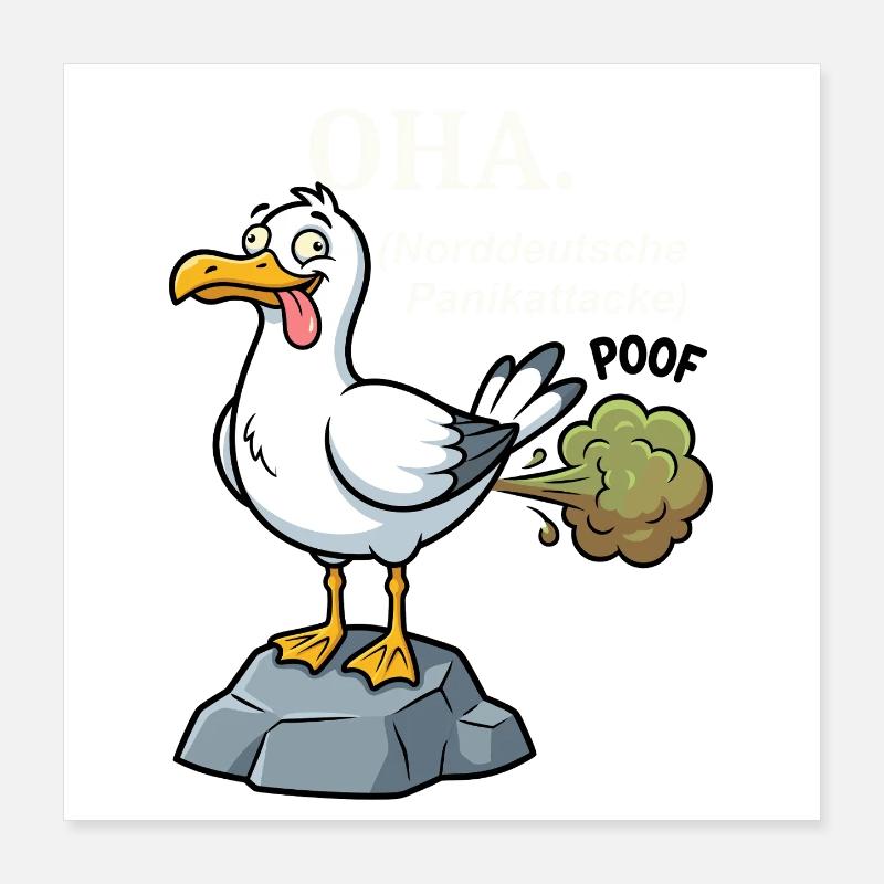 Norddeutscher Humor Spruch Möwe OHA. Poster 40x40 cm