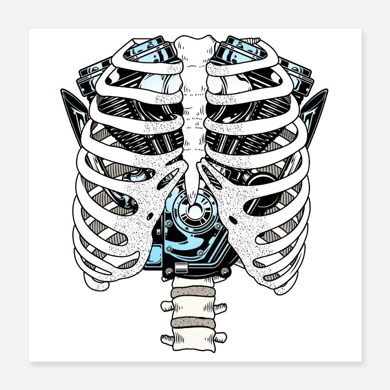 Ribcage Circuit Engine Motorcycle Mechanic Poster 16" x 16" (40x40 cm)