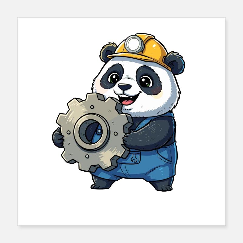 Panda Construction Worker with Gear Poster 16" x 16" (40x40 cm)