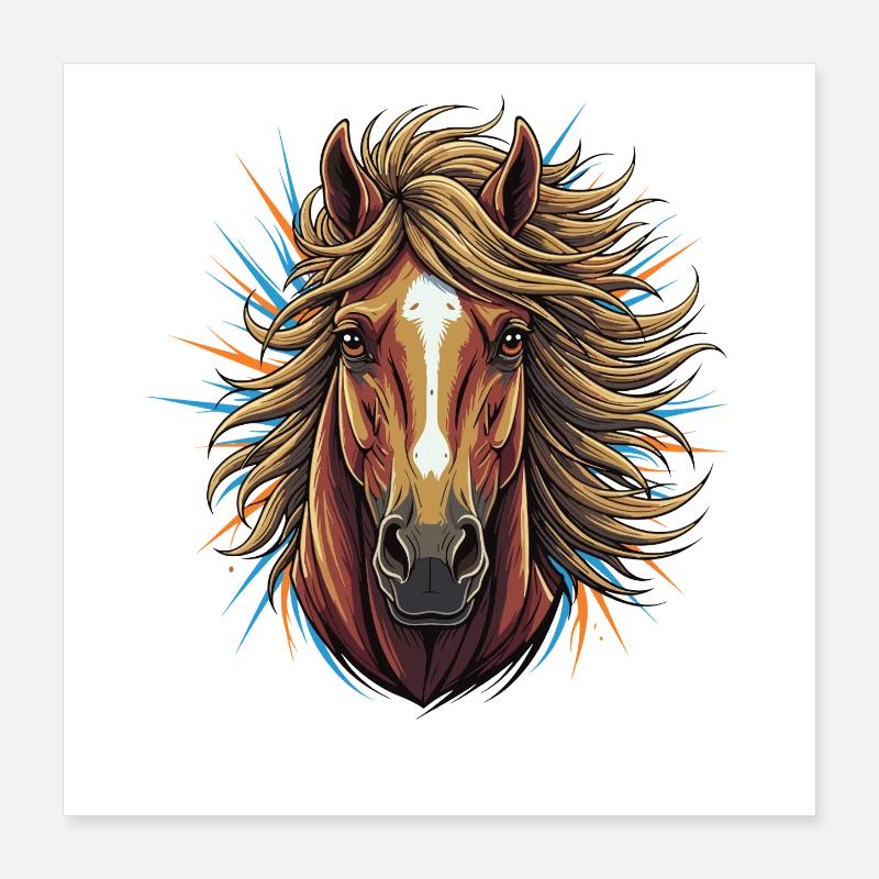 Pferdekopf Neon-Explosion Poster 40x40 cm