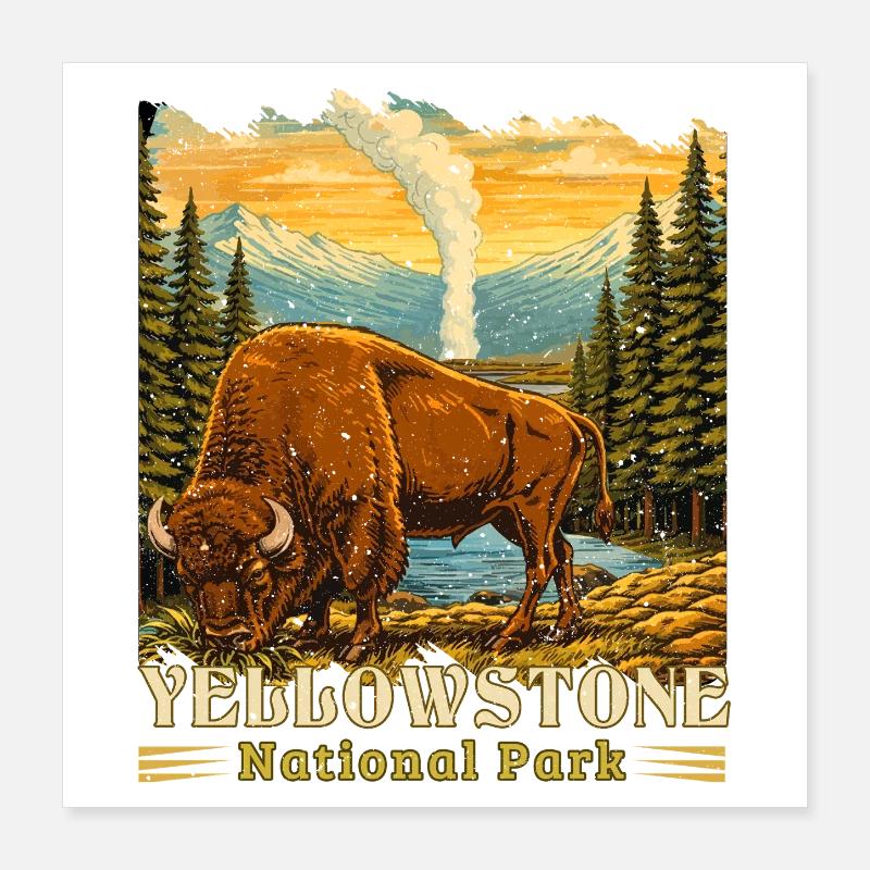 Camping de bisons du parc national de Yellowstone Poster 40 x 40 cm