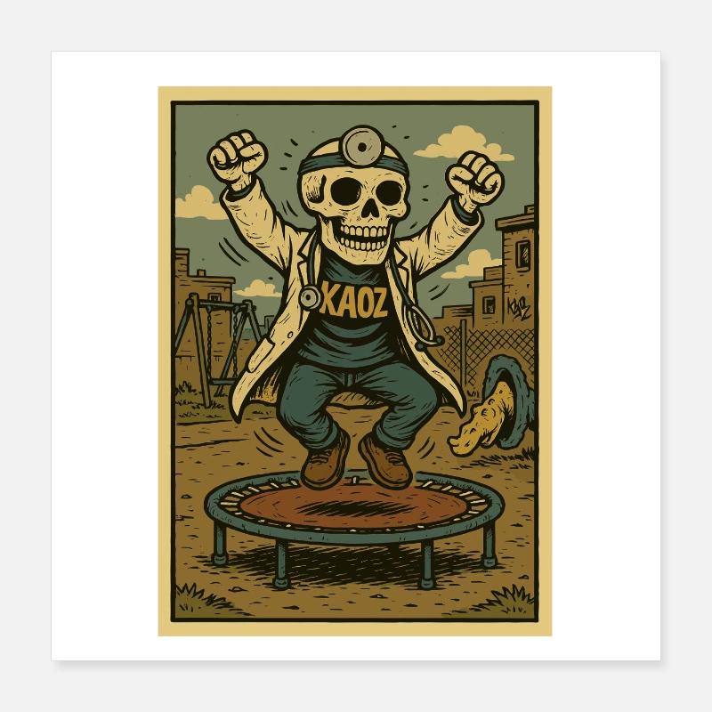 Skeleton Doctor on Trampoline Poster 16" x 16" (40x40 cm)