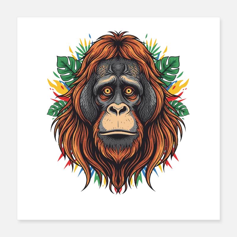Tropical Orangutan Head Poster 16" x 16" (40x40 cm)